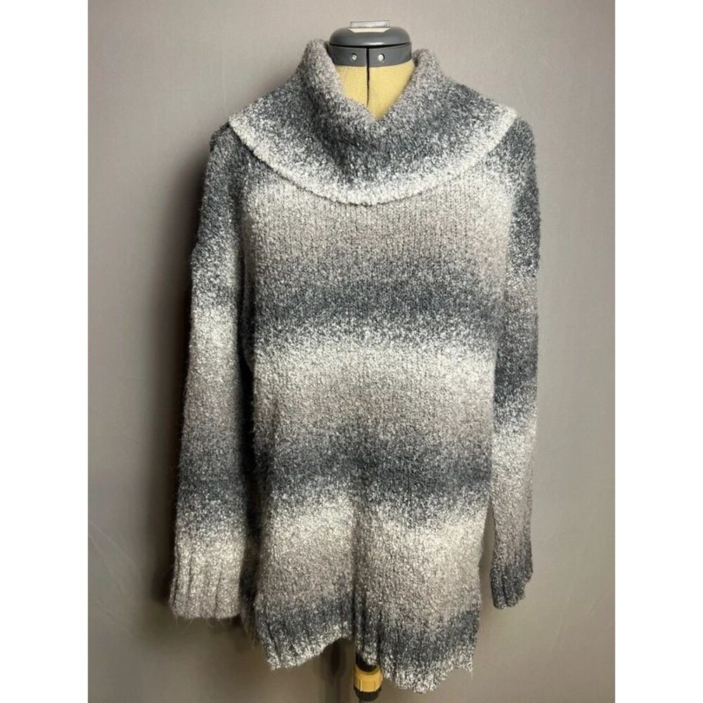 Style & Co Womenโs L Gray White Ombre Cowl Neck Cozy Sweater